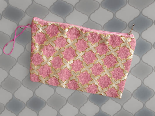 Moroccan Tiles Ethnic Pouch Medium size- Pink